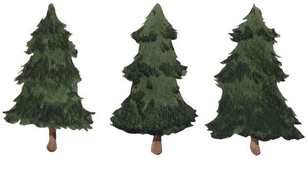 Σύνολο Χριστουγεννιάτικων Δέντρων Υδατογραφία Εικονογράφηση Για Σχεδιασμό Λευκό Φόντο — Φωτογραφία Αρχείου