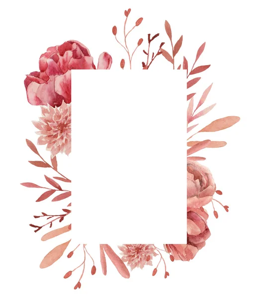 Quadro Quadrado Flores Rosa Pintado Com Aquarelas Fundo Branco Ilustração Imagem De Stock
