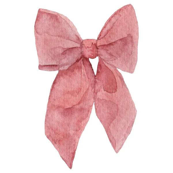 Pink Bow Satin White Background Your Design Christmas New Year — Stock Photo, Image