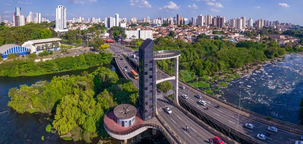 Puente Belvedere Sobre Río Piracicaba Brasil Paulo Octubre 2022 Panorama —  Fotos de Stock
