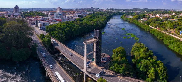 Puente Belvedere Sobre Río Piracicaba Brasil Paulo Octubre 2022 Panorama —  Fotos de Stock