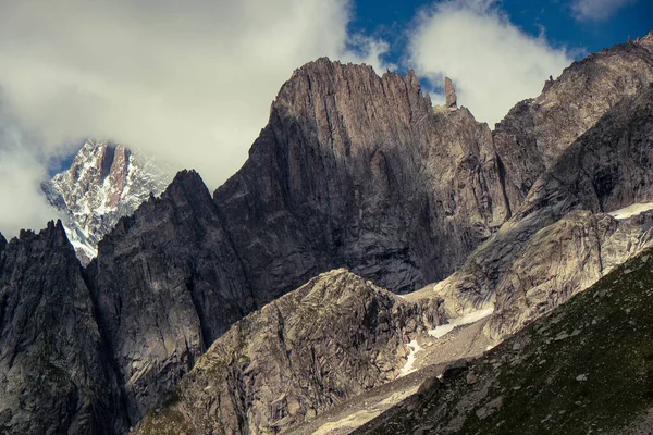 Die Schneebedeckte Bergkette Des Mont Blanc Bei Punta Hellbronner Courmayeur — Stockfoto