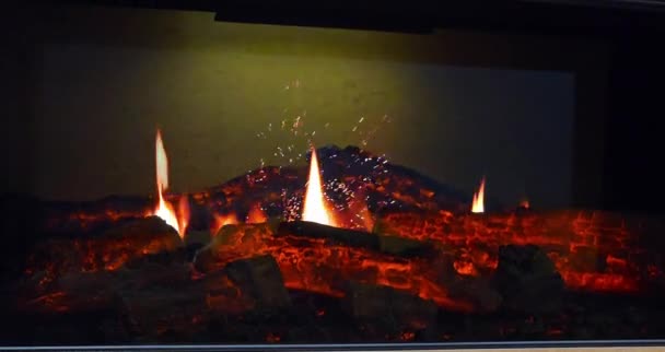 Video Lit Fireplace Its Fire Logs Wood Burning Creating Effect — Stock Video