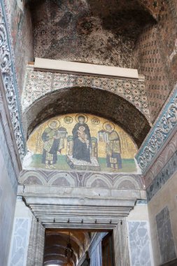 low angle of old historical Hagia Sophia Mosaic Southwestern entrance