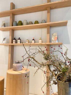 Şişeler ve bitkilerle Japon iç tasarımı