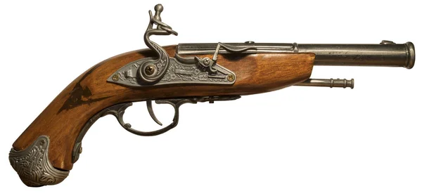 Pistola Mosquete Pirata Antigo Com Aperto Madeira Close — Fotografia de Stock
