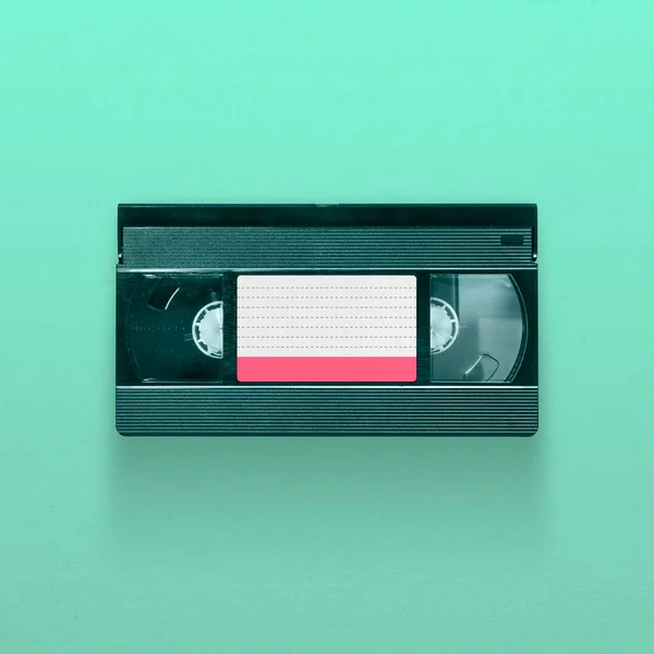 Vhs Video Tape Cassette Isolated Blue Background Pop Art Design Stock Photo