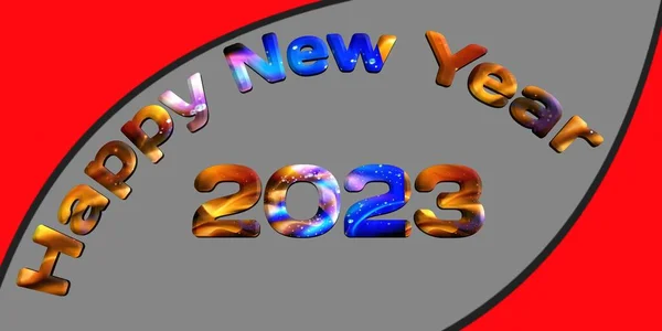 Sjabloon Achtergrond Met Rode Kleur Nieuwjaar 2023 Belettering Kleurrijke Stijl — Stockfoto