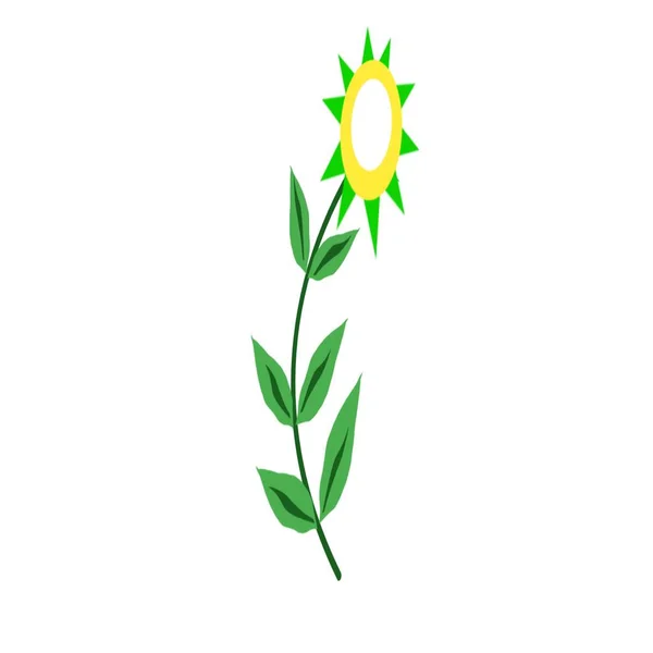 Zonnebloem Met Groene Bladeren Platte Stijl Geïsoleerd Witte Achtergrond Afbeelding — Stockfoto