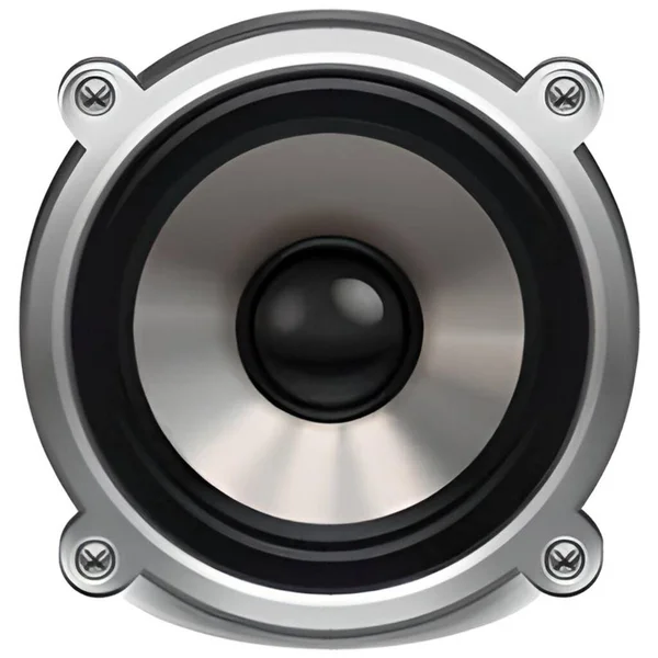 stock image Front view speaker  illustration style in silver and black colors. Subwoofer parts. Isolated white background.