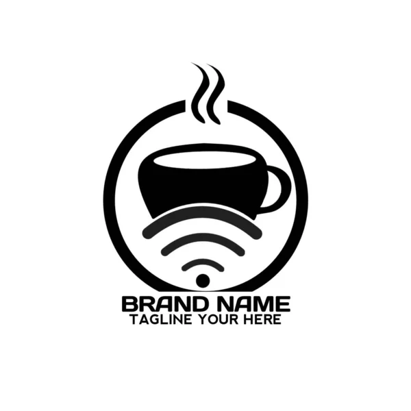 Coffee cup logo with wifi in black on a white background. Good for the symbol of your culinary business.