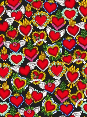 abstract hearts seamless pattern, valentine's day background. red and white clipart