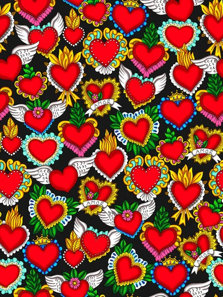 Resumo Corações Sem Costura Padrão Fundo Dia Dos Namorados Vermelho — Fotografia de Stock