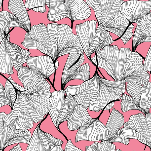 Soyut yapraklarla renksiz desen, el çizimi illüstrasyon