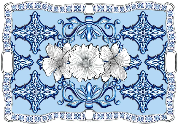 Soyut çiçekli renksiz desen, el çizimi çizimi