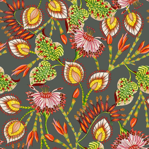 Soyut çiçekli renksiz desen, el çizimi çizimi