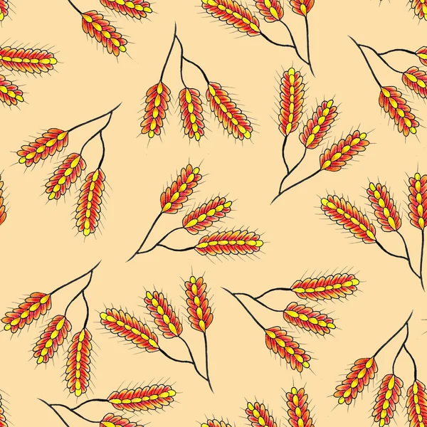 Turuncu ve sarı renkli buğday çiçeklerinin el çizimi