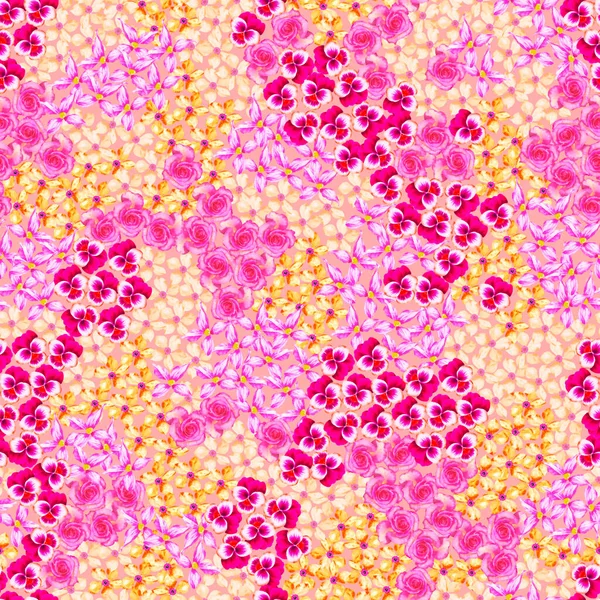 Pastel pembe tonlarda küçük çiçekleri olan kusursuz bir desen. El çizimi illüstrasyon 