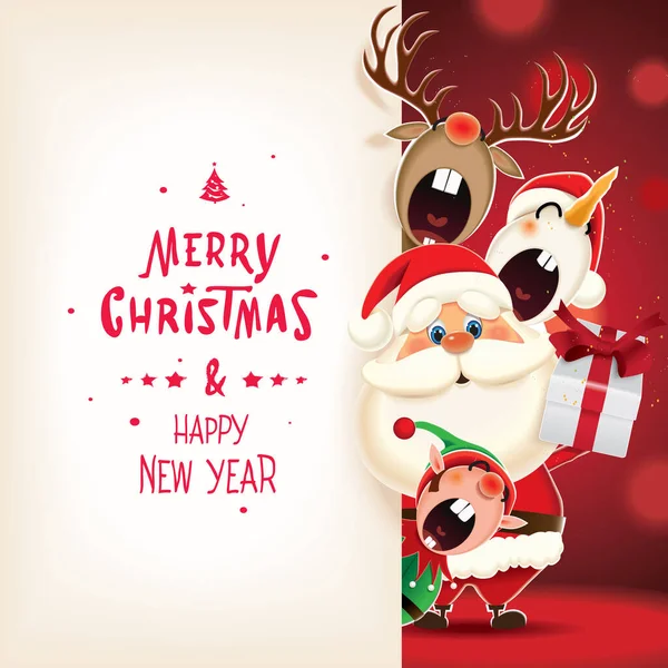 Різдвяні Товариші Санта Клаус Сніговик Рейнол Ельф Текстовим Підписом Ізольованими — стоковий вектор