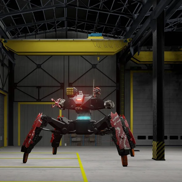 高性能レーザー銃を搭載したスパイダータンクロボット 3Dレンダリング — ストック写真