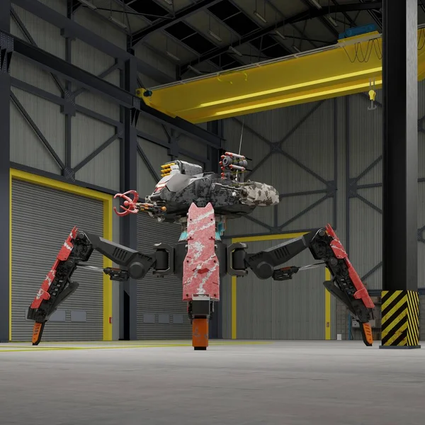高性能レーザー銃を搭載したスパイダータンクロボット 3Dレンダリング — ストック写真
