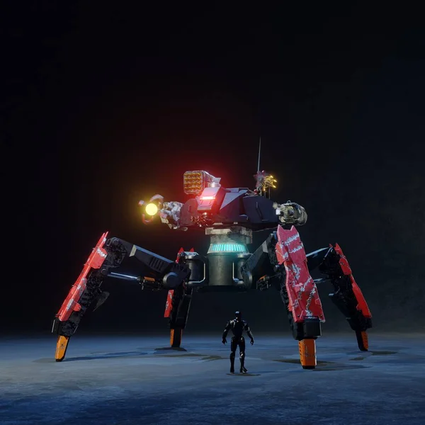 Spider Tank Robot Van Szerelve Egy Nagy Teljesítményű Lézerágyú Renderelés — Stock Fotó
