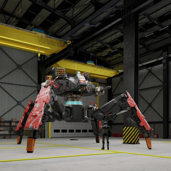 Spider Tank Robot Está Equipado Con Láser Alto Rendimiento Gun —  Fotos de Stock