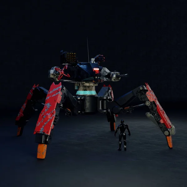 Павук Танк Robot Оснащений Високопродуктивною Лазерною Гарматою Рендеринга Ілюстрація — стокове фото