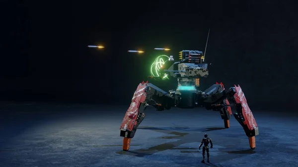 Spider Tank Robot Ist Mit Einem Hochleistungs Laser Gun Rendering — Stockfoto
