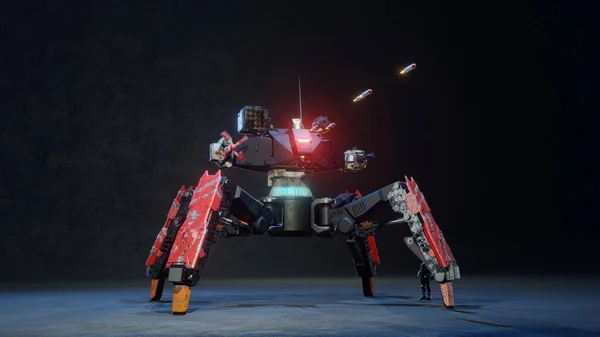 Spider Tank Robot Está Equipado Con Láser Alto Rendimiento Gun —  Fotos de Stock