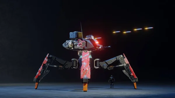 Павук Танк Robot Оснащений Високопродуктивною Лазерною Гарматою Рендеринга Ілюстрація — стокове фото