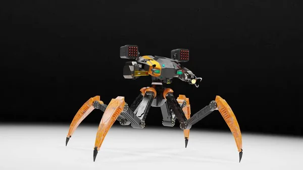 Σύγχρονη Αράχνη Όπως Οπλισμένος Στρατιώτης Ρομποτικός Πολεμιστής Επιστημονικής Φαντασίας Όπλα — Φωτογραφία Αρχείου