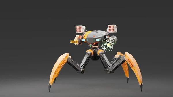 Modern Örümceğe Benzeyen Silahlı Asker Silahlı Bilim Kurgu Robotik Savaşçısı — Stok fotoğraf