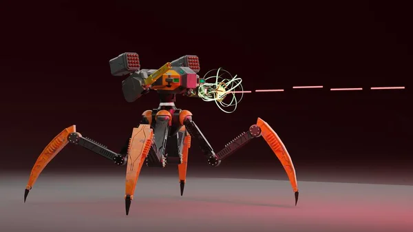 Modern Spindelliknande Beväpnad Soldat Sci Robot Krigare Med Vapen Rendering — Stockfoto