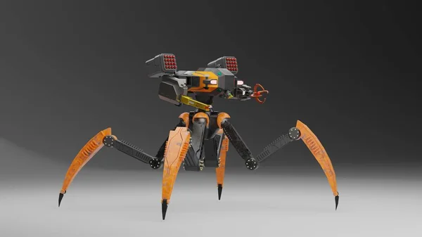 現代のクモのような武装兵士 銃を持ったSfロボット戦士 3Dレンダリング — ストック写真