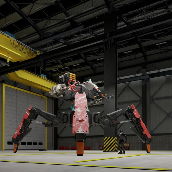 高性能レーザー銃を搭載したスパイダータンクロボット 3Dレンダリング ロイヤリティフリーのストック画像