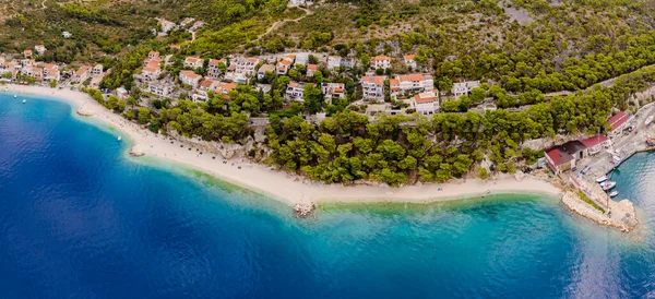 Aerial Drone Photo Sailing Adriatic Sea Makarska Korcula Croatia Yacht — Stock Photo, Image