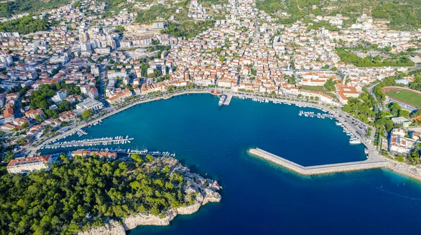 Hırvatistan Daki Inanılmaz Teknelerin Havadan Görünüşü Marina Körfezi Nde Tekne — Stok fotoğraf