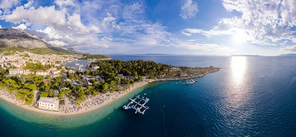 Makarska Wisatawan Kota Makarska Pemandangan Udara Tepi Laut Dalmatia Kepulauan — Stok Foto