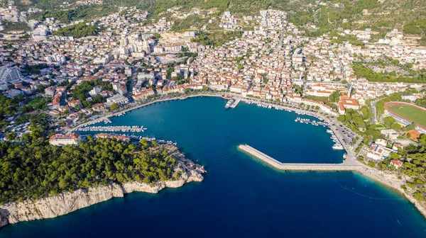 Luchtfoto Van Stad Makarska Zomer Kroatië — Stockfoto