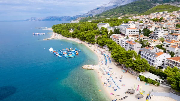 stock image Aerial view of the city of Makarska in the summer, Croatia