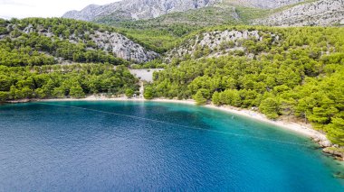 Hırvatistan 'ın Igrane kenti yakınlarındaki Rocky plajının sahil manzarası