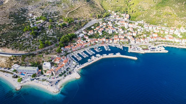 Bella Spiaggia Punta Rata Podgora Croazia Vista Aerea Mare Adriatico — Foto Stock