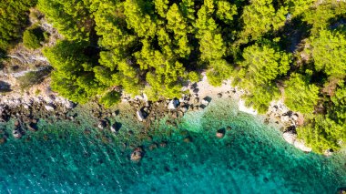 Hırvatistan 'ın Dalmaçya kentinin Brela kasabası yakınlarındaki güzel sahil. Makarska Riviera, Avrupa 'nın ünlü simgesi ve turistik beldesi