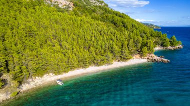 Hırvatistan 'ın Dalmaçya kentinin Brela kasabası yakınlarındaki güzel sahil. Makarska Riviera, Avrupa 'nın ünlü simgesi ve turistik beldesi