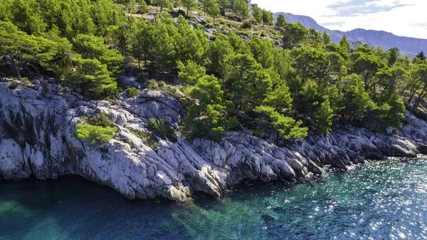 Eau Turquoise Fond Panoramique Drone Paysage Marin Été Air Croatie — Photo