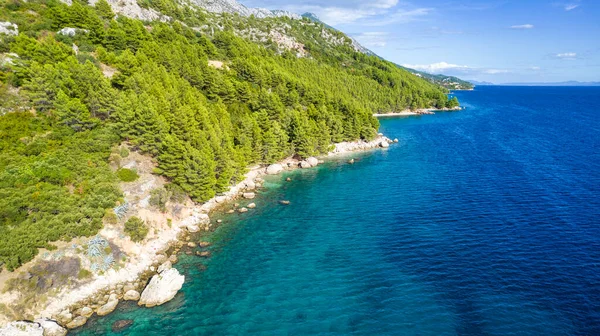 Chorwacja Widok Lotu Ptaka Plaży Ludzi Wakacje Relaks Plaża Błękitna — Zdjęcie stockowe