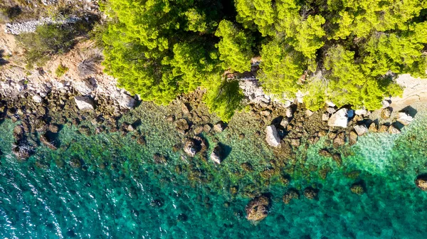 Kroatië Luchtfoto Strand Mensen Vakantie Ontspanning Strand Blauw Water Top — Stockfoto