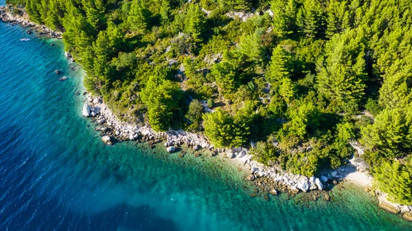 Turquoise water panoramic background from drone. Summer seascape from air. Croatia. Travel - image