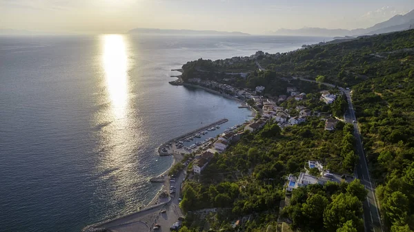 Vista Aérea Costa Riviery Makarskiej Mar Adriático Croacia — Foto de Stock